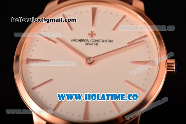 Vacheron Constantin Patrimony Miyota 9015 Automatic Rose Gold Case with White Dial Brown Leather Strap and Stick Markers - Click Image to Close